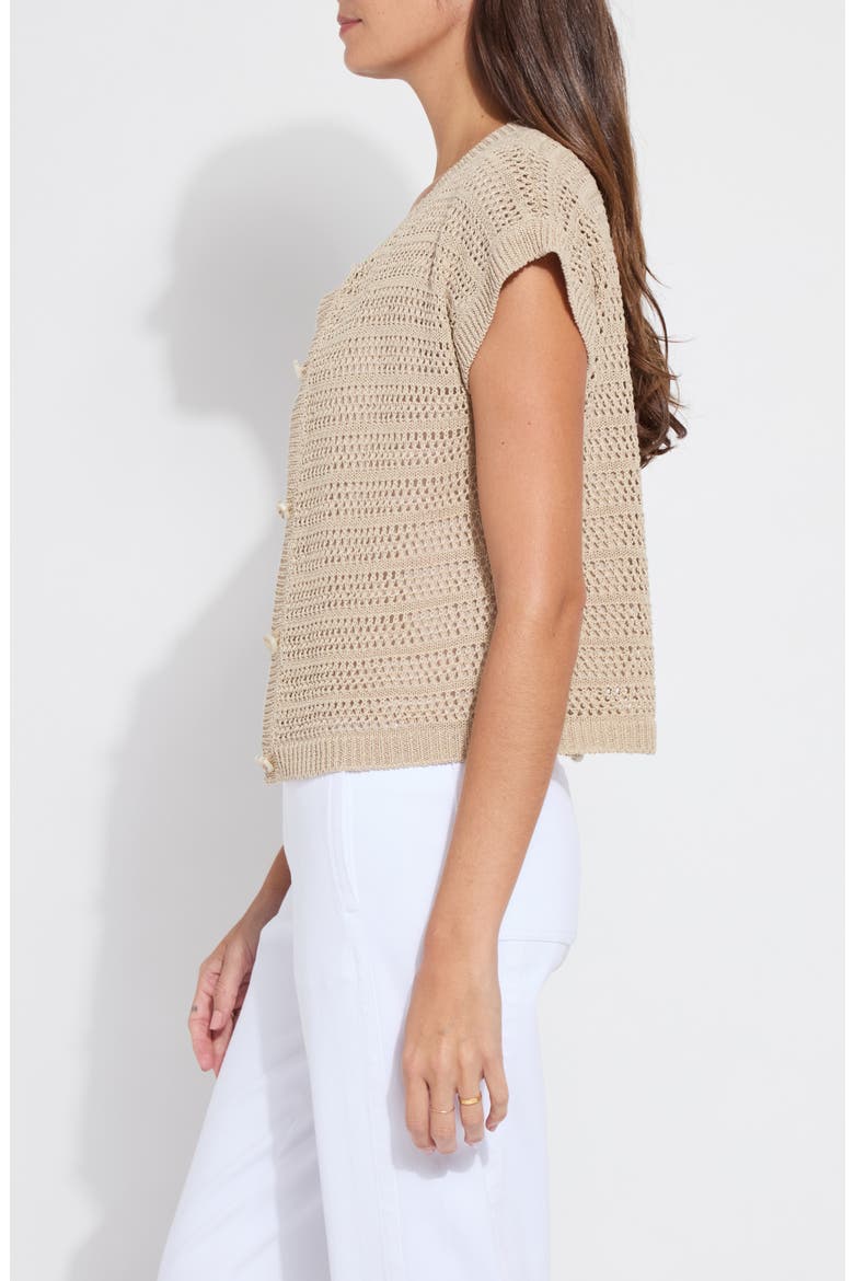 Brisa Open Knit Short Sleeve Cardigan, Alternate, color, LINEN