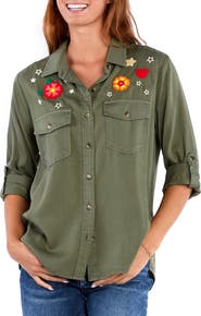 Billy T Birds of a Feather Embroidered Denim Button-Up Shirt