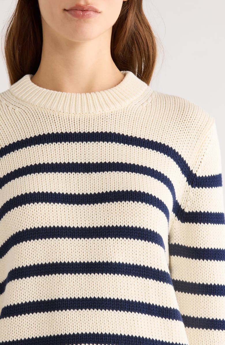 Rails Alise Stripe Crewneck Cotton Sweater, Alternate, color, Ivory Navy Stripe