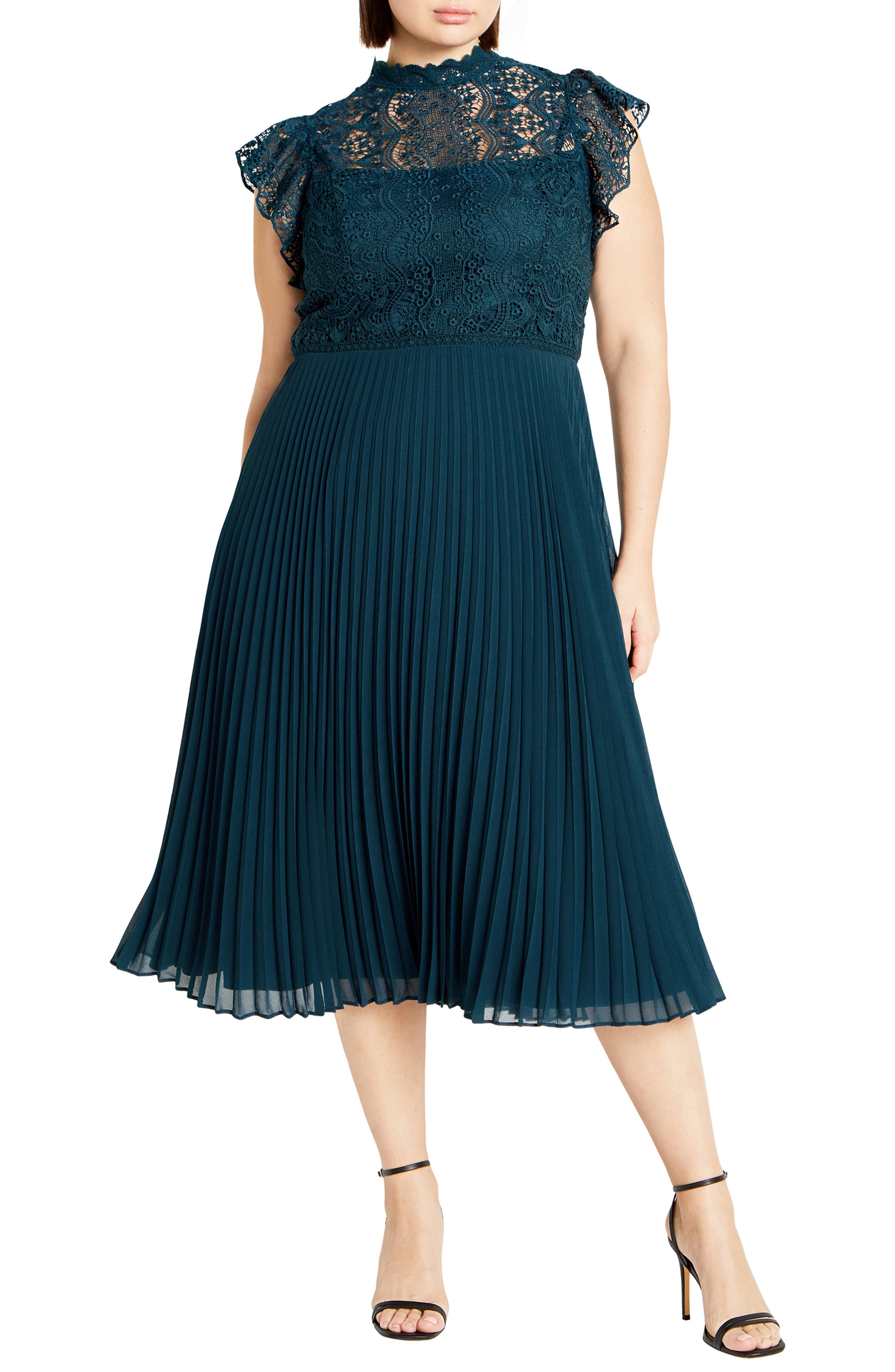 City Chic Livia Lace Yoke Sleeveless Fit & Flare Dress