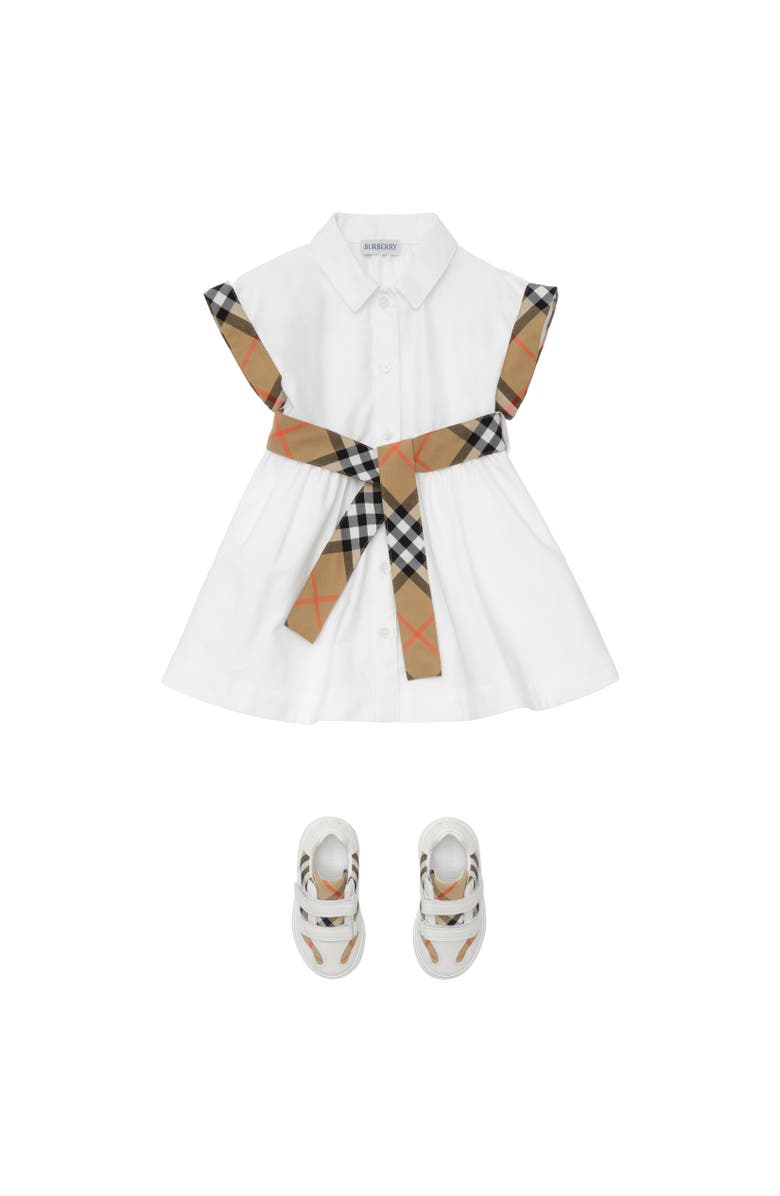 Burberry Check Trim Cotton Shirt Dress, Alternate, color, White