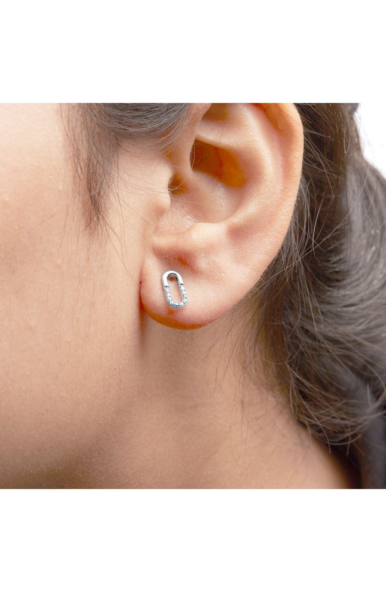 Haus of Brilliance Silver 1/10 Diamond Diamond Paperclip Stud Earrings, Alternate, color, White