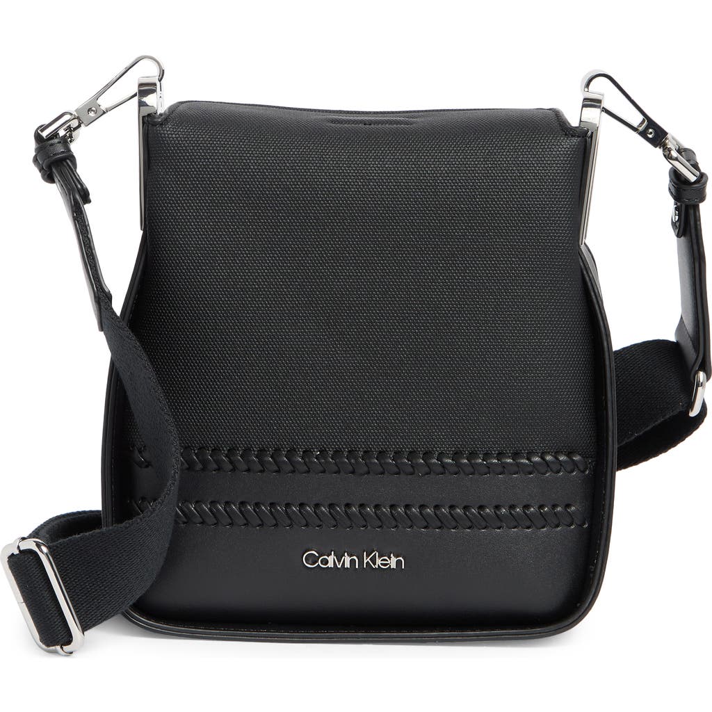 Calvin Klein Fay Whipstich Canvas Crossbody Bag In Black