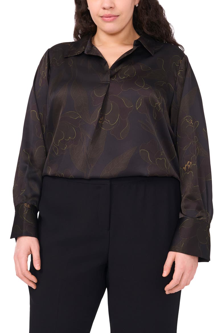 Metallic Floral Satin Charmeuse Top, Main, color, RICH BLACK