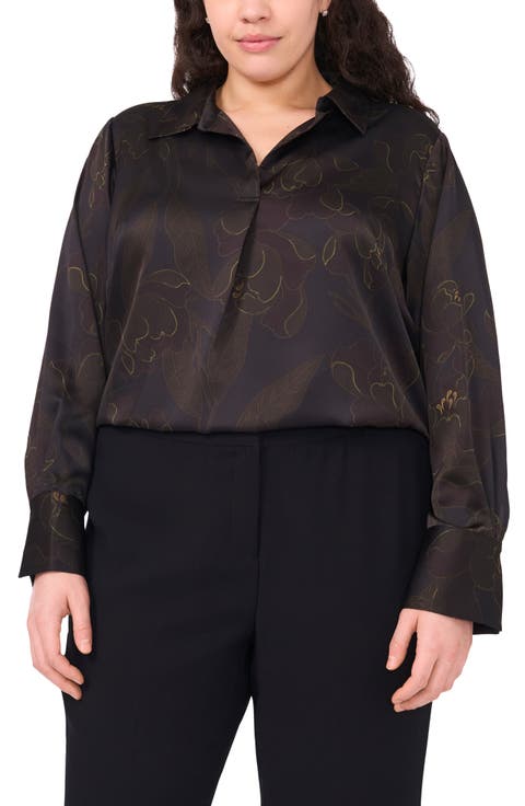 Metallic Floral Satin Charmeuse Top (Plus)
