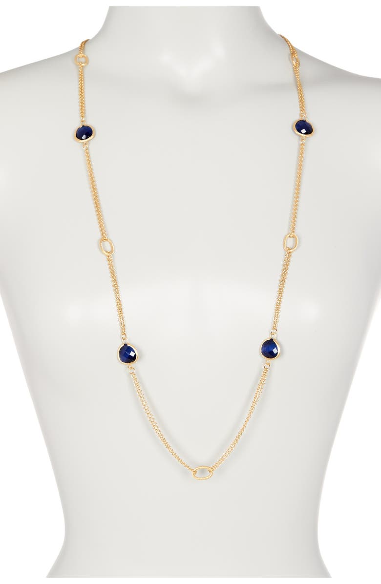 RIVKA FRIEDMAN 18K Gold Clad 2 Row Navy Blue Cat's Eye Crystal Cable Link Necklace, Main, color, 
