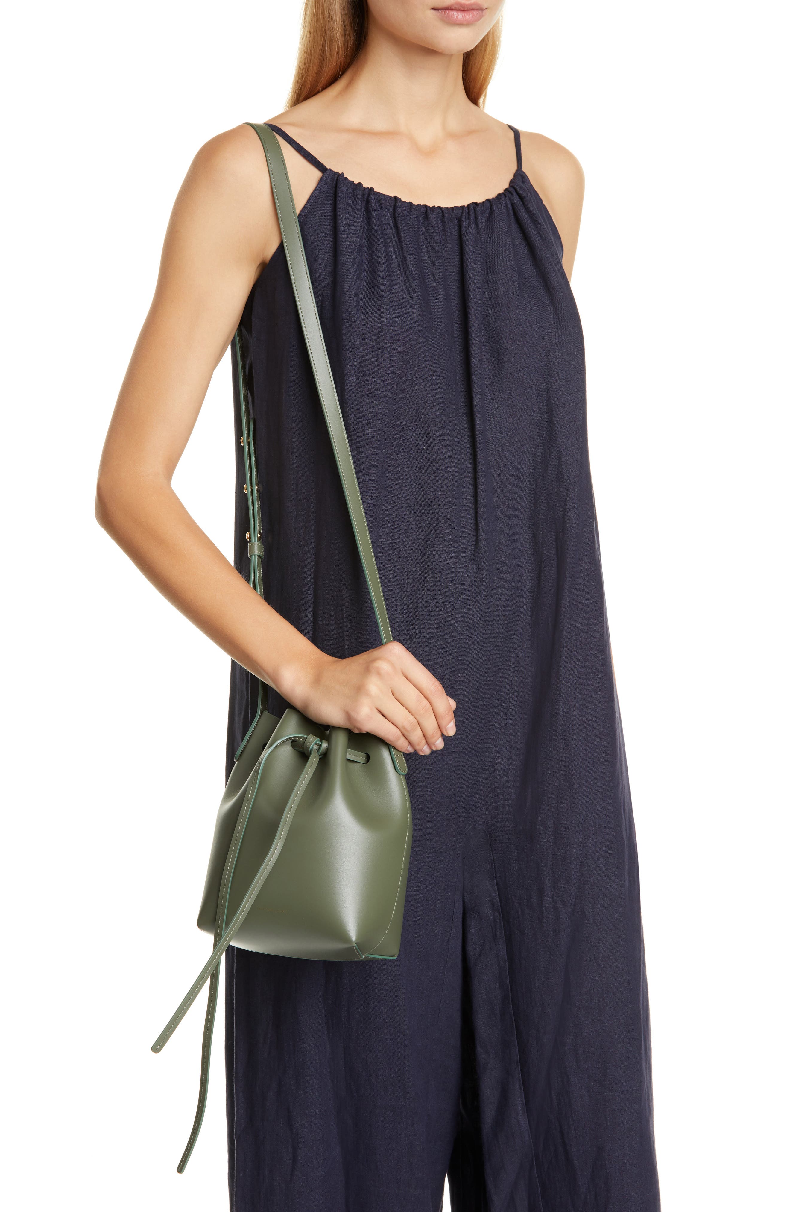 Mini Mini Leather Bucket Bag, Alternate, color, LEAF