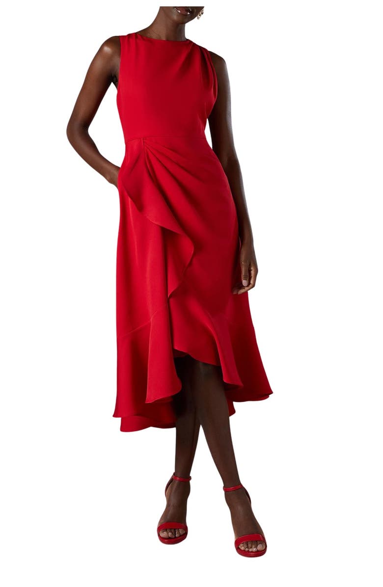 Coast Waterfall Crepe Midi Dress, Alternate, color, Red