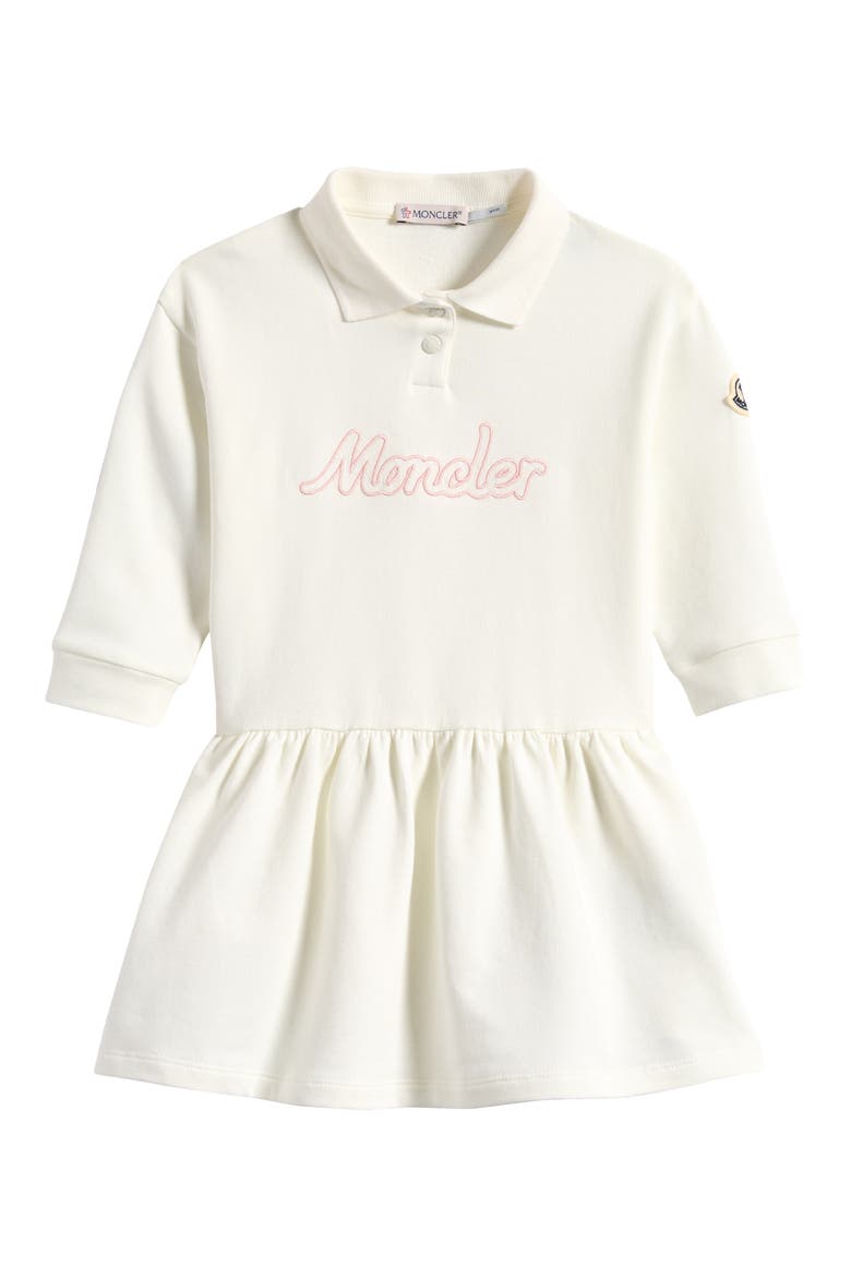 Kids' Logo Embroidered Long Sleeve Polo Sweatshirt Dress, Main, color, NATURAL