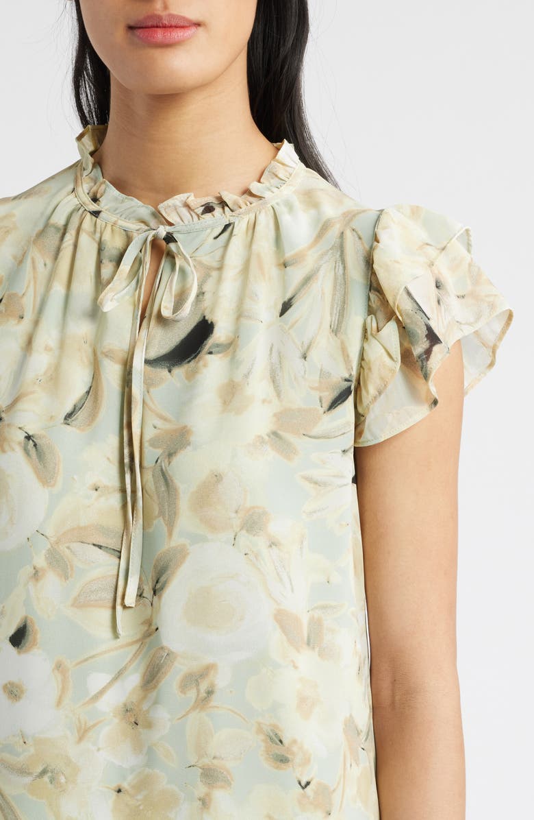 Anne Klein Ruffle Sleeve Tie Neck Top, Alternate, color,