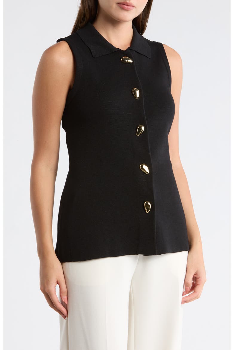 Teardrop Button Sweater Vest, Main, color, BLACK