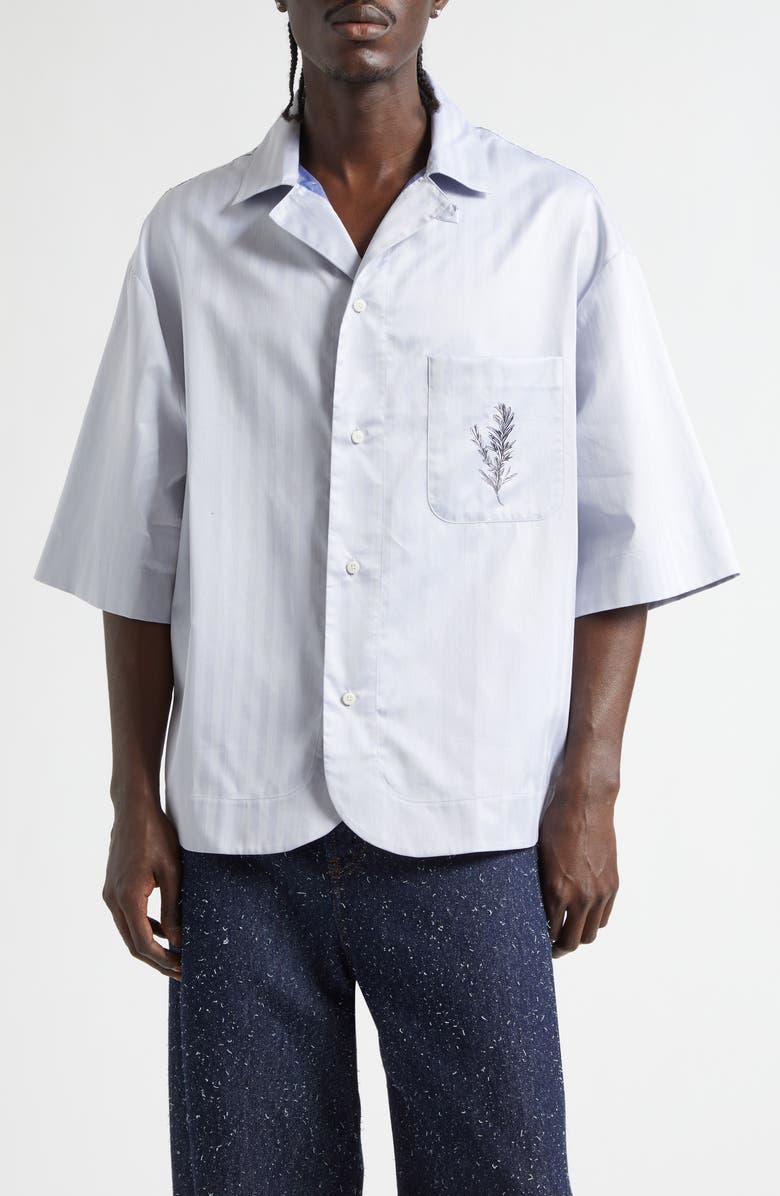 Jacquemus La Chemise Gardian Rosemary Graphic Camp Shirt, Main, color, Rosemary Light Blue