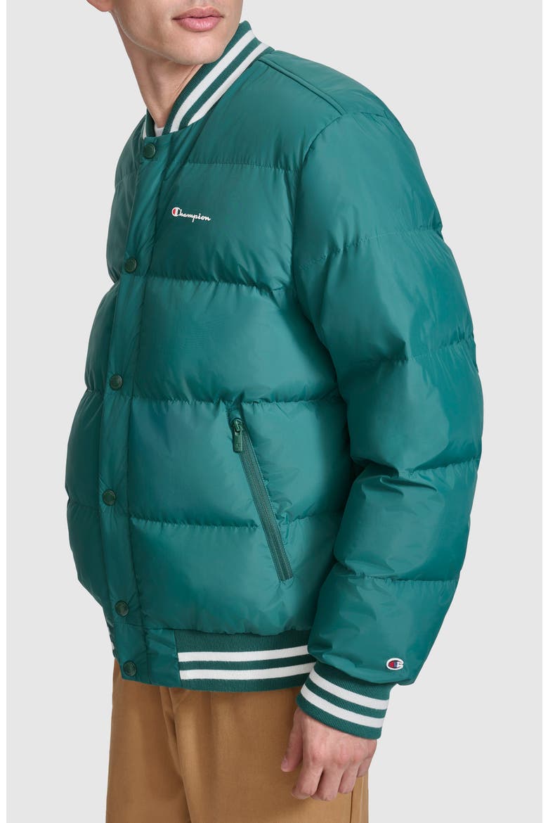 Varsity Quilted Bomber Jacket, Alternate, color, RAIN FOREST