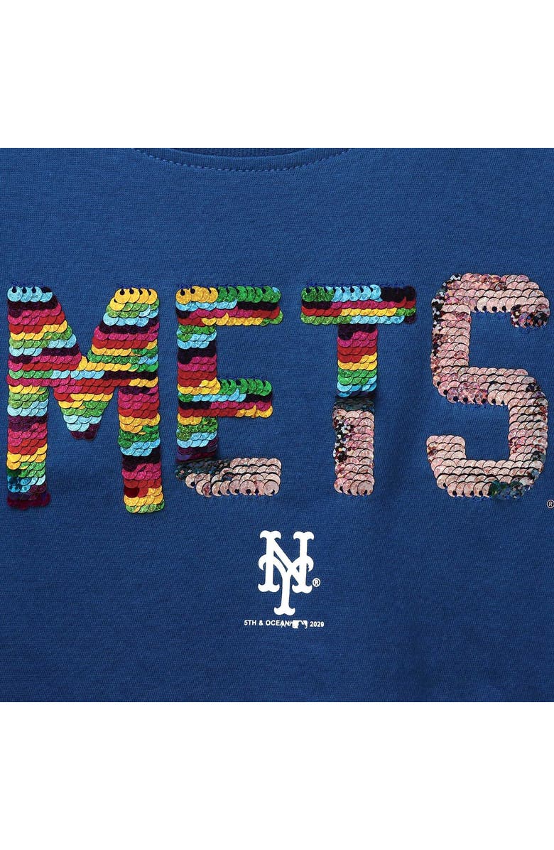 New Era Girls Youth New Era Royal New York Mets Flip Sequin T-Shirt, Alternate, color,