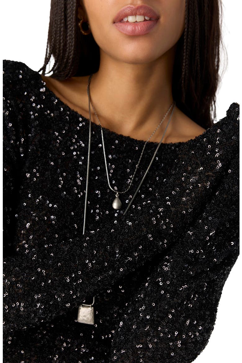 Intimately FP Leading the Way Sequin Long Sleeve Tee, Alternate, color, BLACK