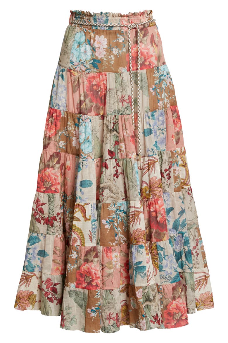 Cassia Patchwork Floral Cotton Midi Skirt, Alternate, color, PATCHWORK FLORAL