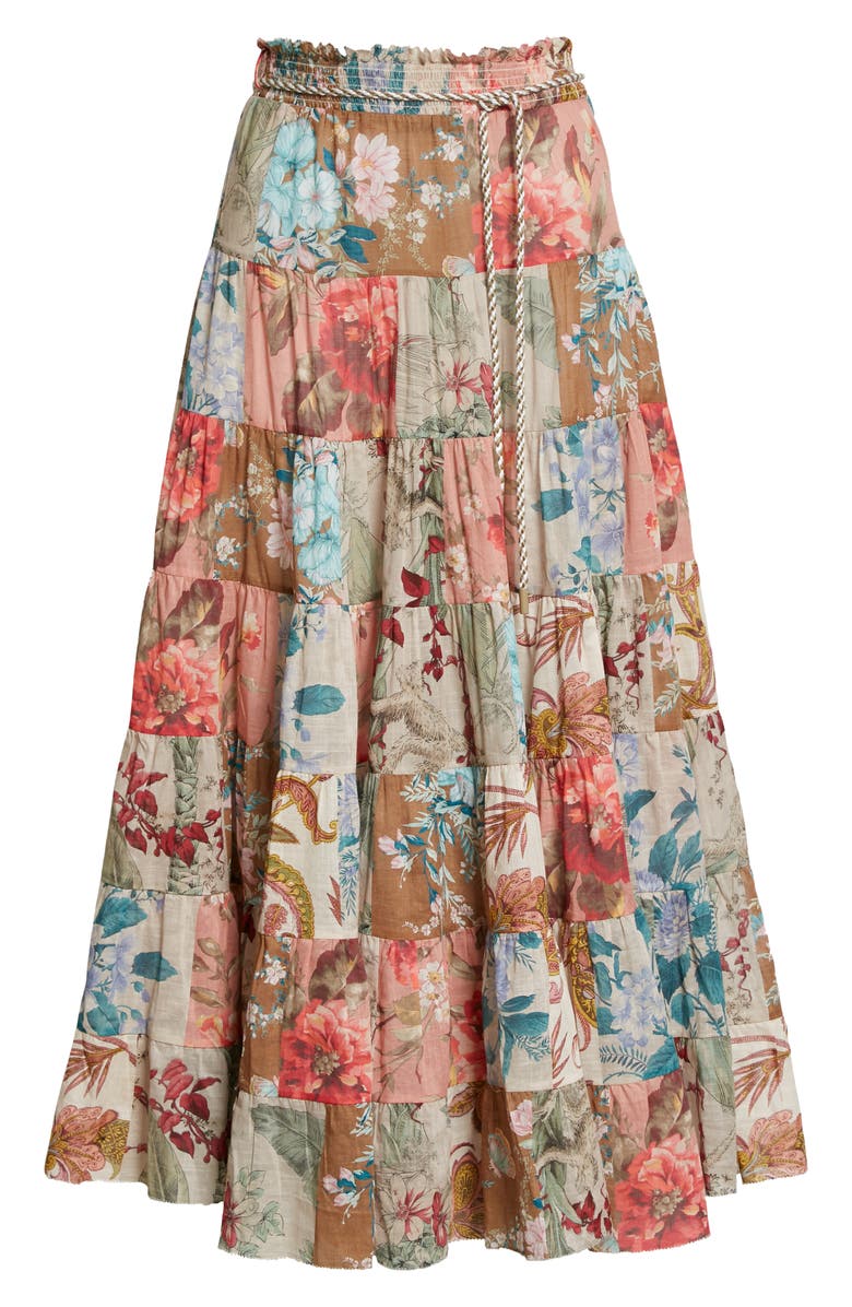 Zimmermann Cassia Patchwork Floral Cotton Midi Skirt, Alternate, color, 