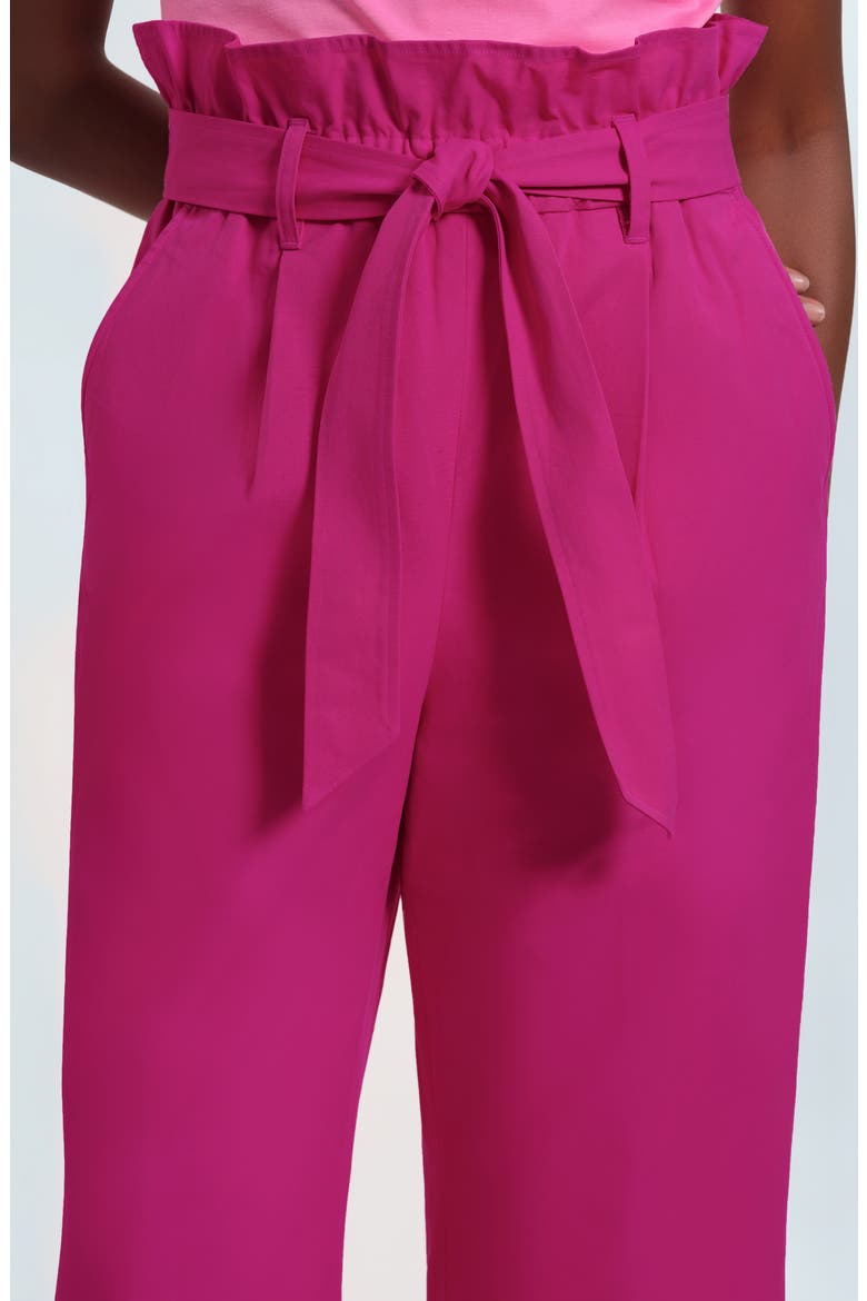 Paper Bag Waist Cotton Pants, Alternate, color, HOT PINK