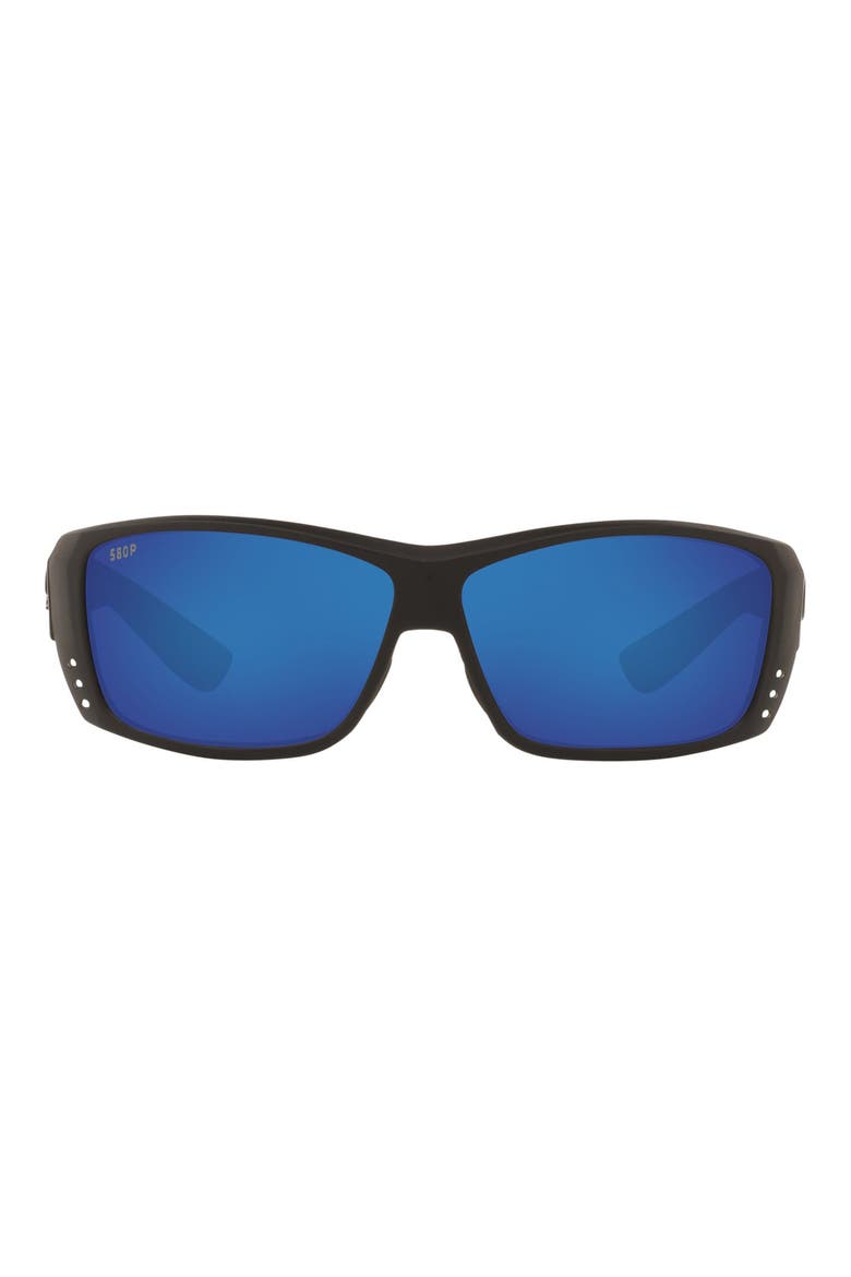 61mm Rectangle Sunglasses, Main, color, BLACK BLUE POLARIZED PLASTIC
