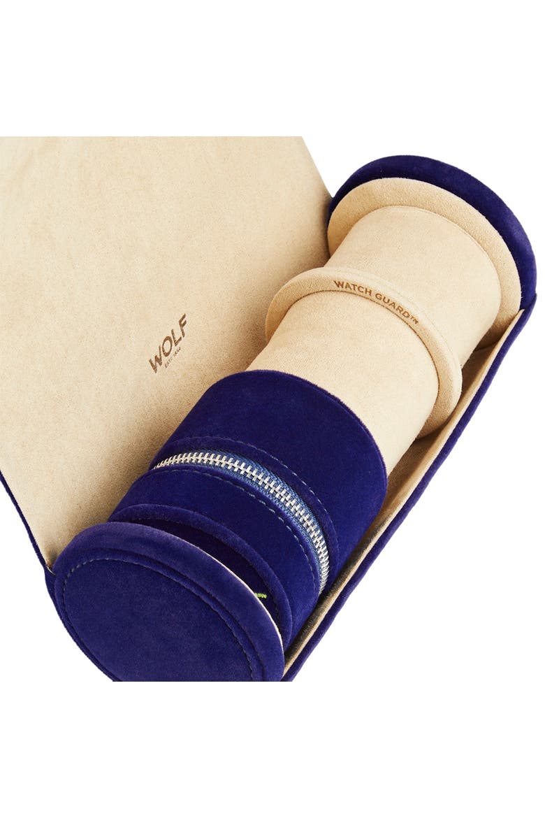 Royal Asscher Double Watch Roll with Jewelry-Storage, Alternate, color, Blue