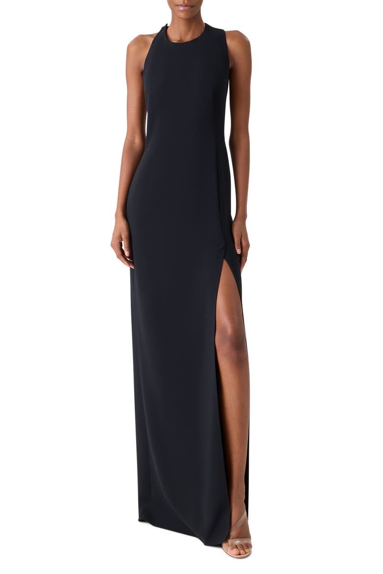Orbit Cutout Wool Blend Gown, Main, color, BLACK