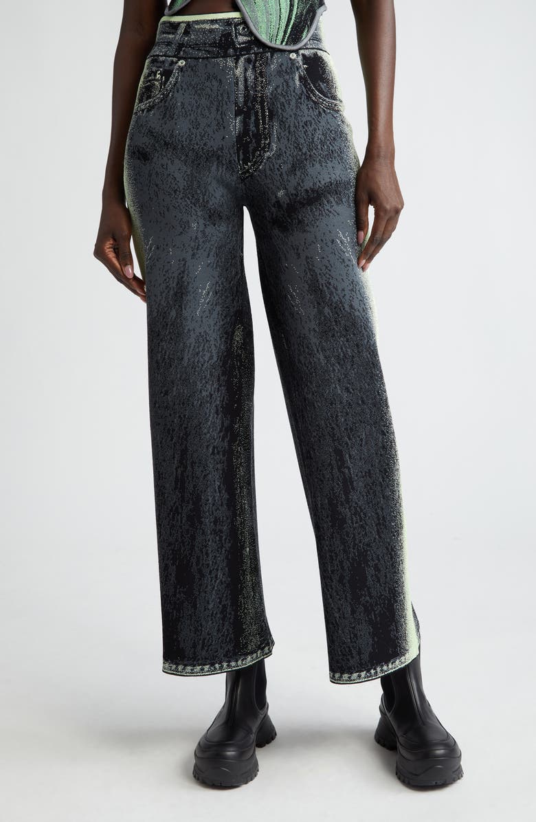 PH5 Zahra Denim Print Wide Leg Knit Pants, Main, color, Black