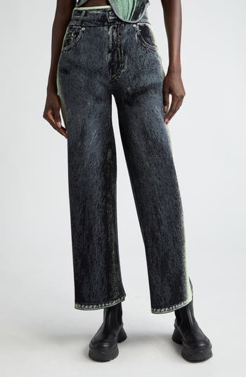 Ph5 Zahra Denim Print Wide Leg Knit Pants In Black