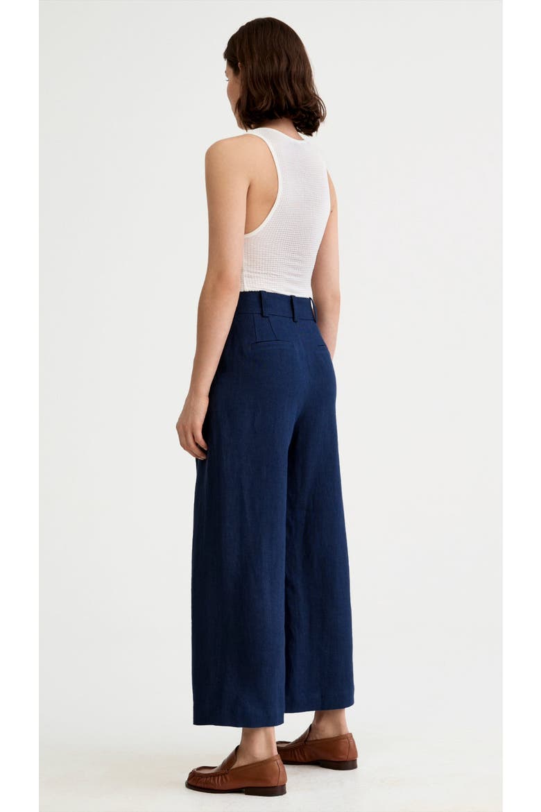 Linen Cropped Pleated Trouser, Alternate, color, Navy Linen