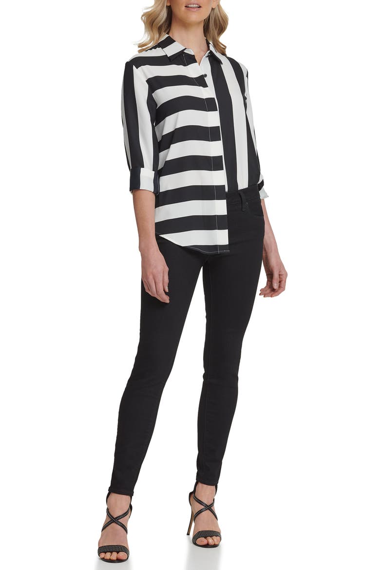 Stripe Blouse, Alternate, color, BLACK/ IVORY