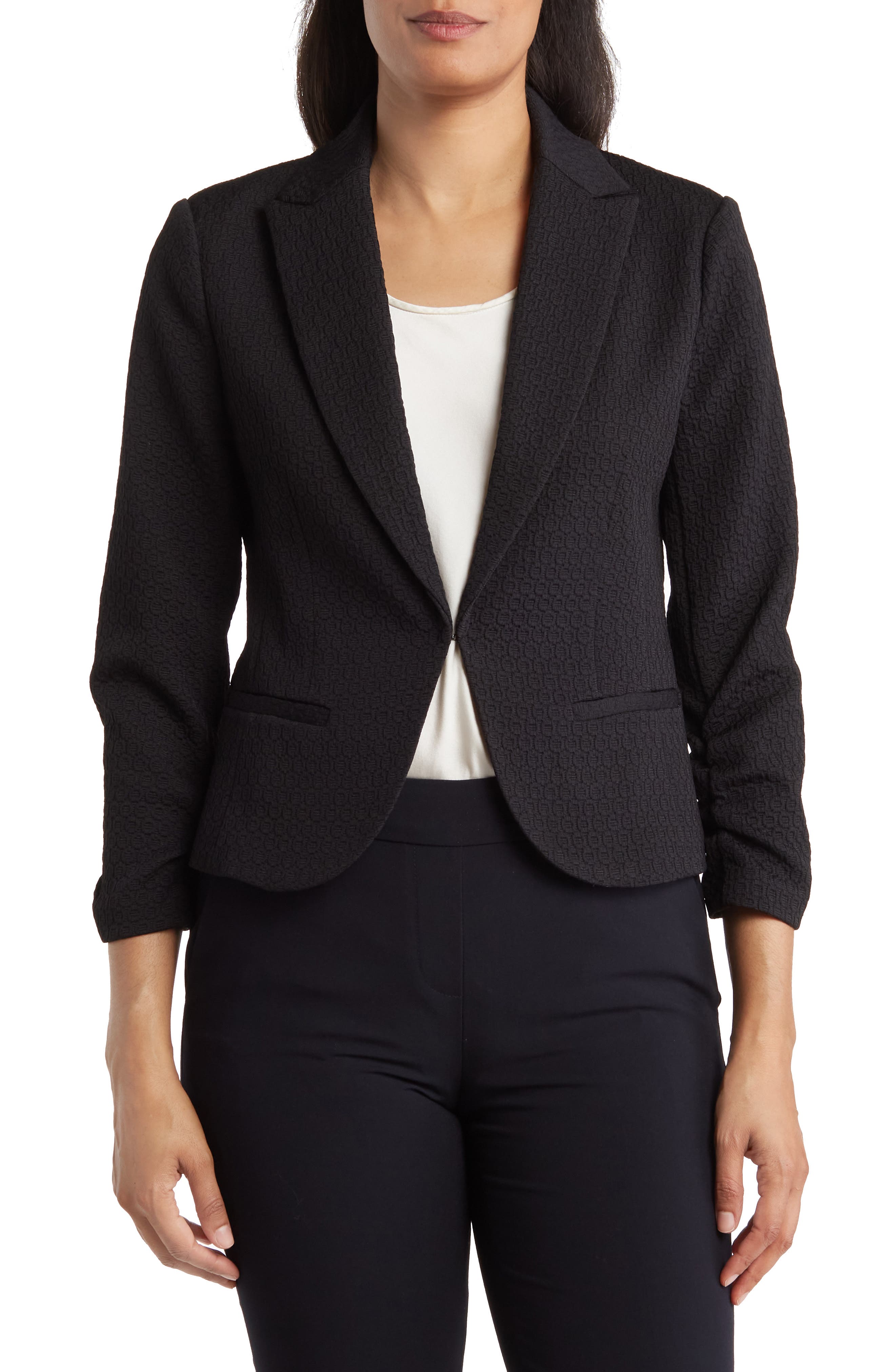 Ruched Sleeve Jacquard Blazer