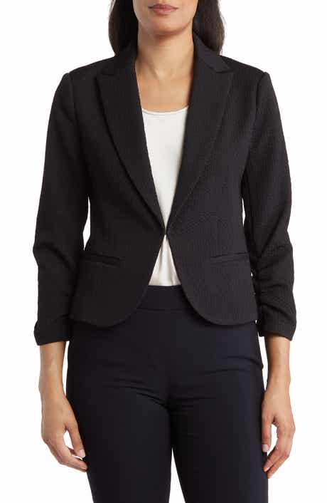 Ruched Sleeve Jacquard Blazer