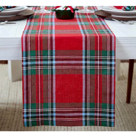Linen Table Runner - Madras Holiday Plaid