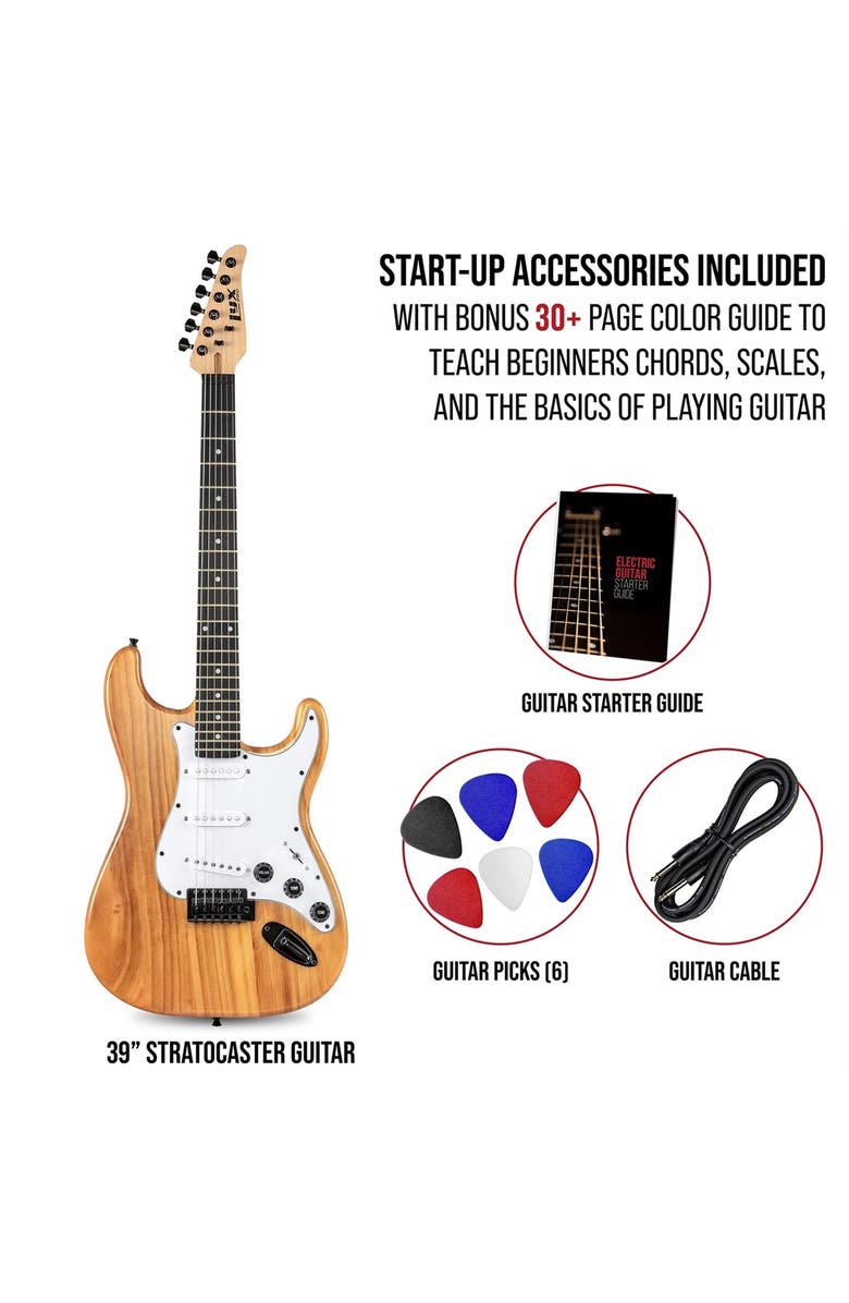 Lyxpro CS 39 Electric Guitar Kit for Beginner with Amp Cable, 6 Picks & Guide, Alternate, color, Natural