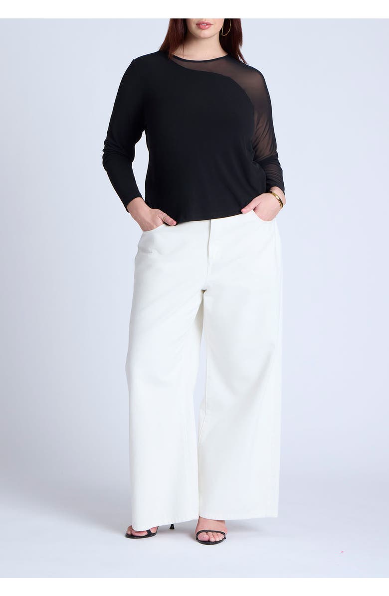 ELOQUII Mesh Combo Long Sleeve Top, Alternate, color, 