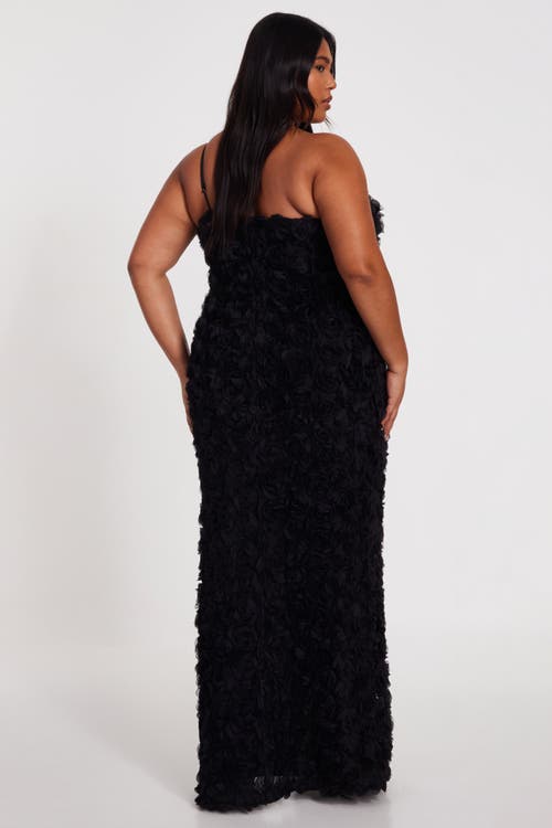 Quiz Plus Size Cut Out 3d Floral Maxi Dress In Black