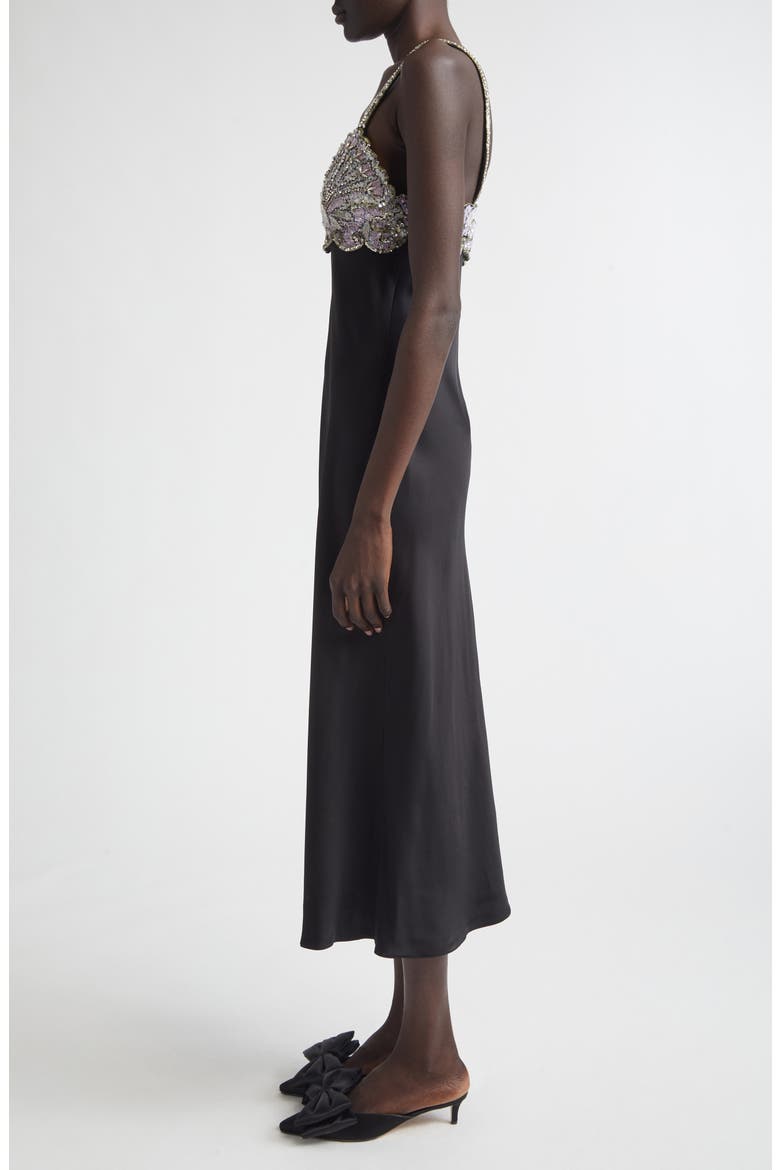 Embellished Satin Cocktail Dress, Alternate, color, BLACK/ SILVER