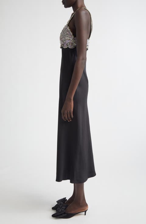 Embellished Satin Cocktail Dress