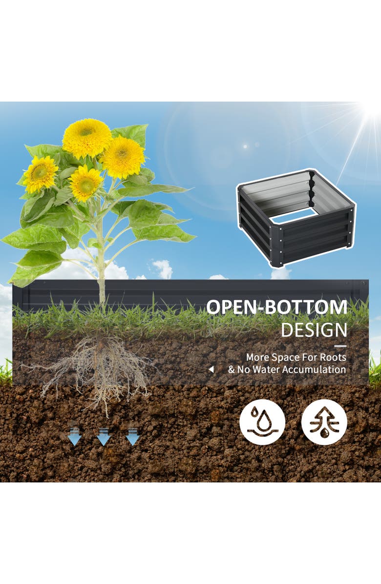 Outsunny Raised,Metal for Growing Vegetables, Flowers, Herbs, Succulents Garden Bed, Alternate, color, Grey