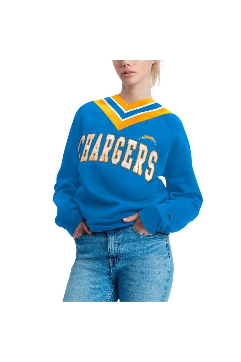 Women's Tommy Hilfiger Powder Blue Los Angeles Chargers Heidi Raglan V-Neck Sweater, Main, color, Powder Blue