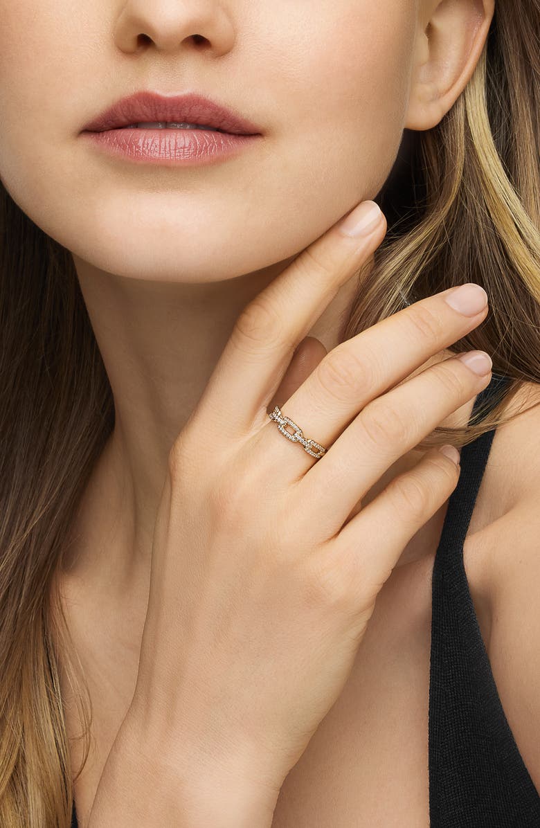 David Yurman Stax Chain 18K Gold Pavé Chain Link Ring with Diamonds, 4.5mm, Alternate, color, Yellow Gold/ Diamond