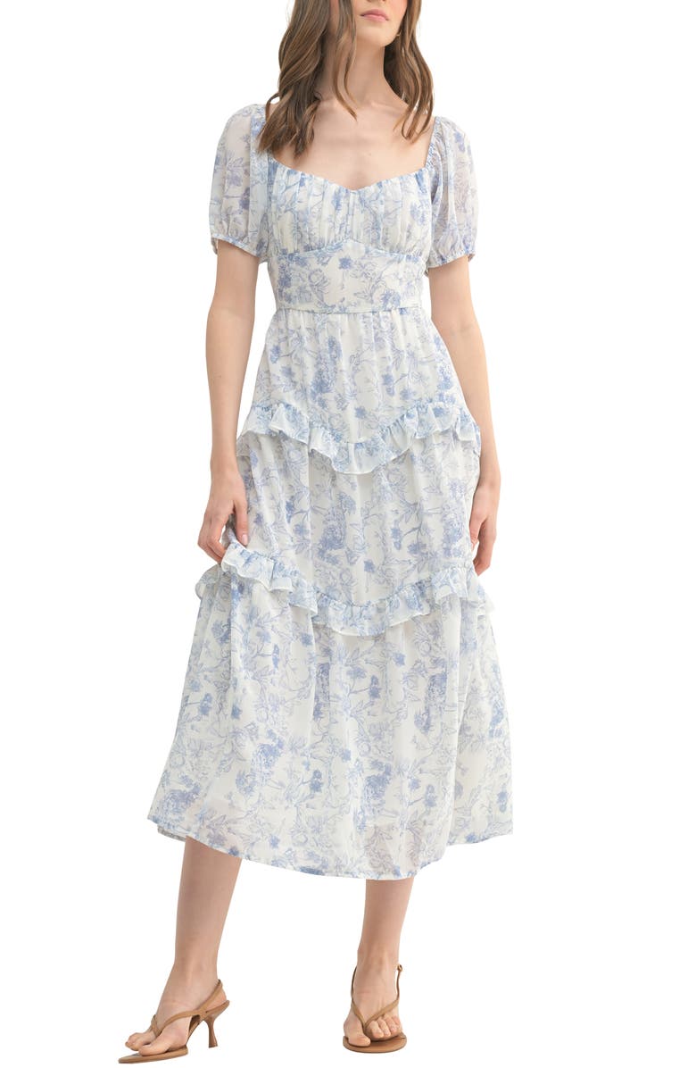 Lush Bright Colorful Whimsical Crochet U-Back Abstract Print Chiffon Maxi Dress