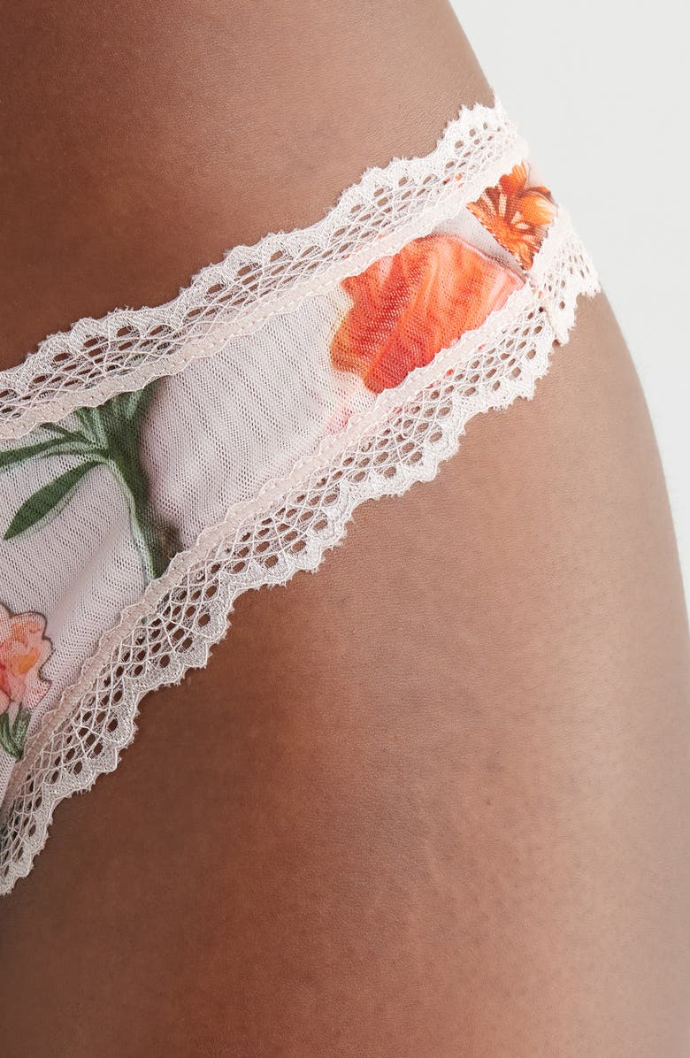 KILO BRAVA Lace Trim High Leg Thong, Alternate, color, 3D Floral
