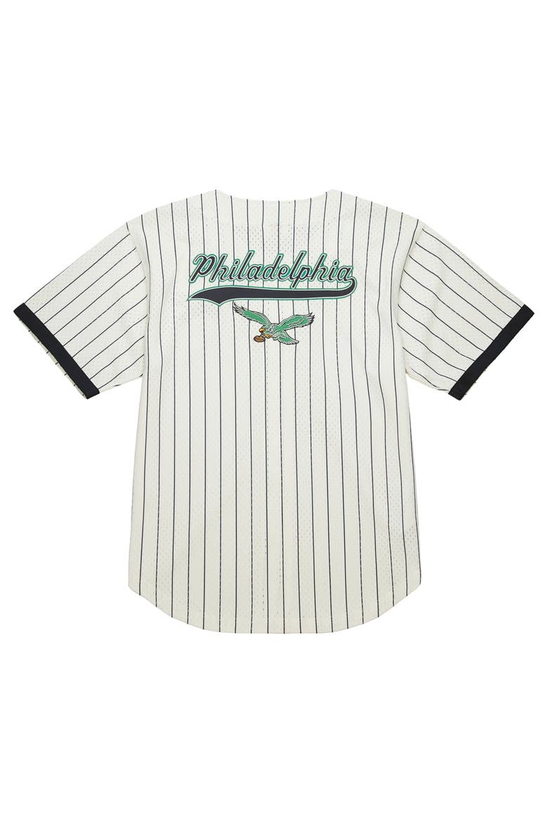 Men's Mitchell & Ness  Cream Philadelphia Eagles Big & Tall Heavyweight Mesh Button-Up Fashion Jersey, Alternate, color, Cream