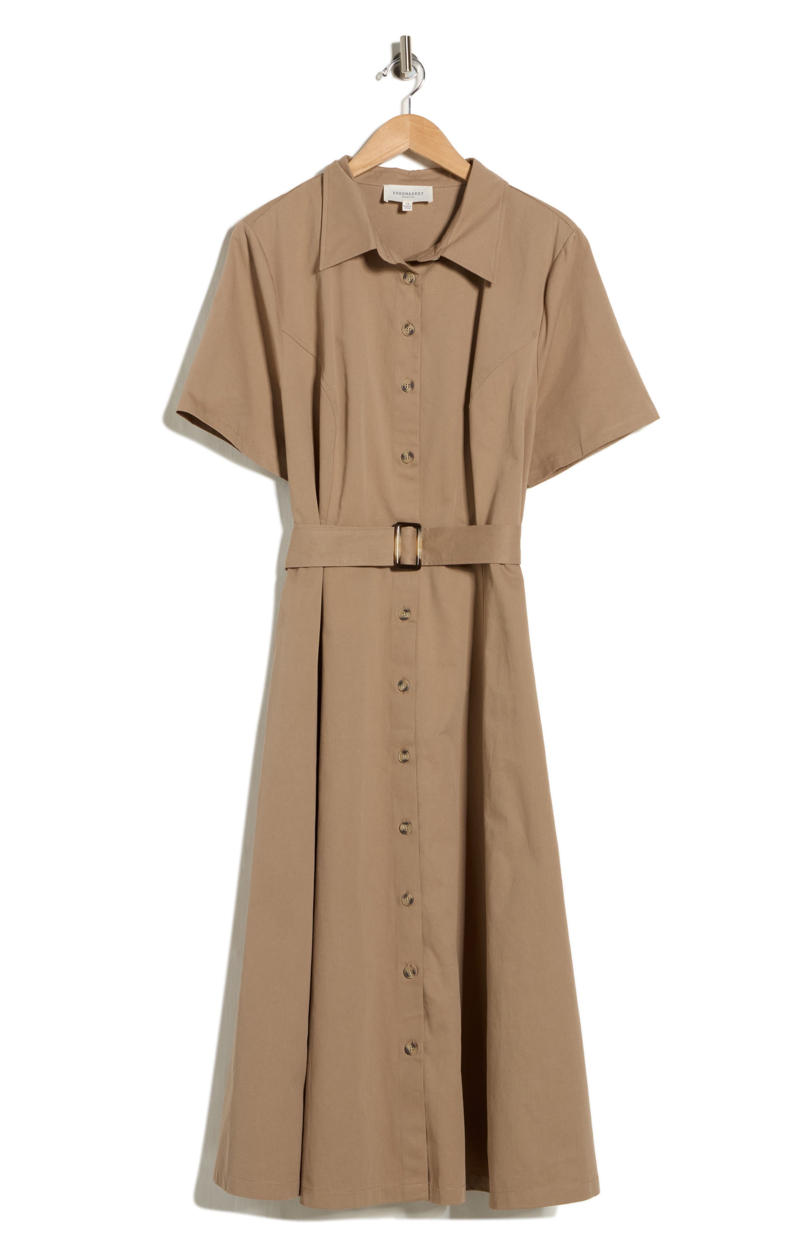 FLYING TOMATO Short Sleeve Cotton Maxi Shirtdress