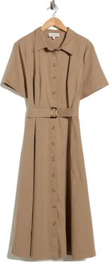 FLYING TOMATO Short Sleeve Cotton Maxi Shirtdress