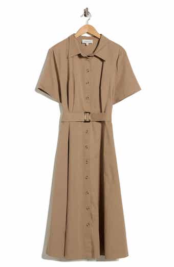 FLYING TOMATO Short Sleeve Cotton Maxi Shirtdress