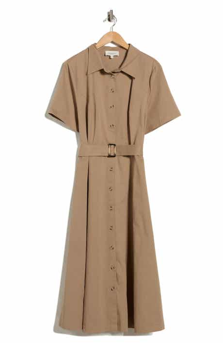 FLYING TOMATO Short Sleeve Cotton Maxi Shirtdress