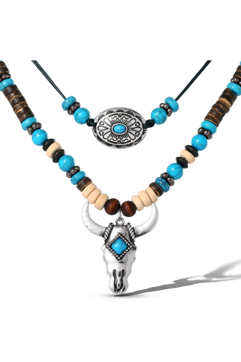 JS Jessica Simpson Beaded Layered Necklace in Turquoise and Amber Hues, Main, color, Multicolor