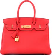 Pre-Owned Hermes Birkin Handbag Red Clemence with Gold Hardware 30