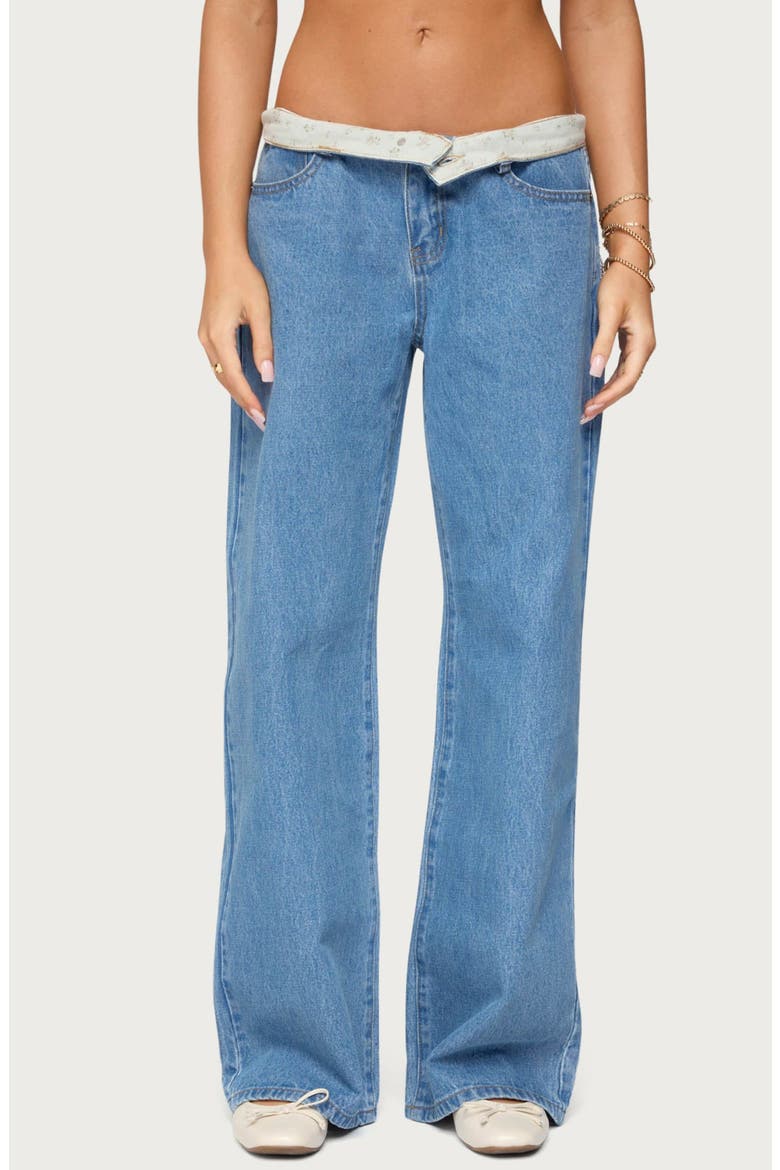 Florla Foldover Low Rise Wide Leg Jeans, Main, color, BLUE